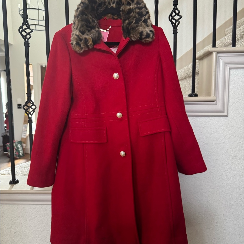 Kate spade Red Coat with DETACHABLE Faux Fur Collar